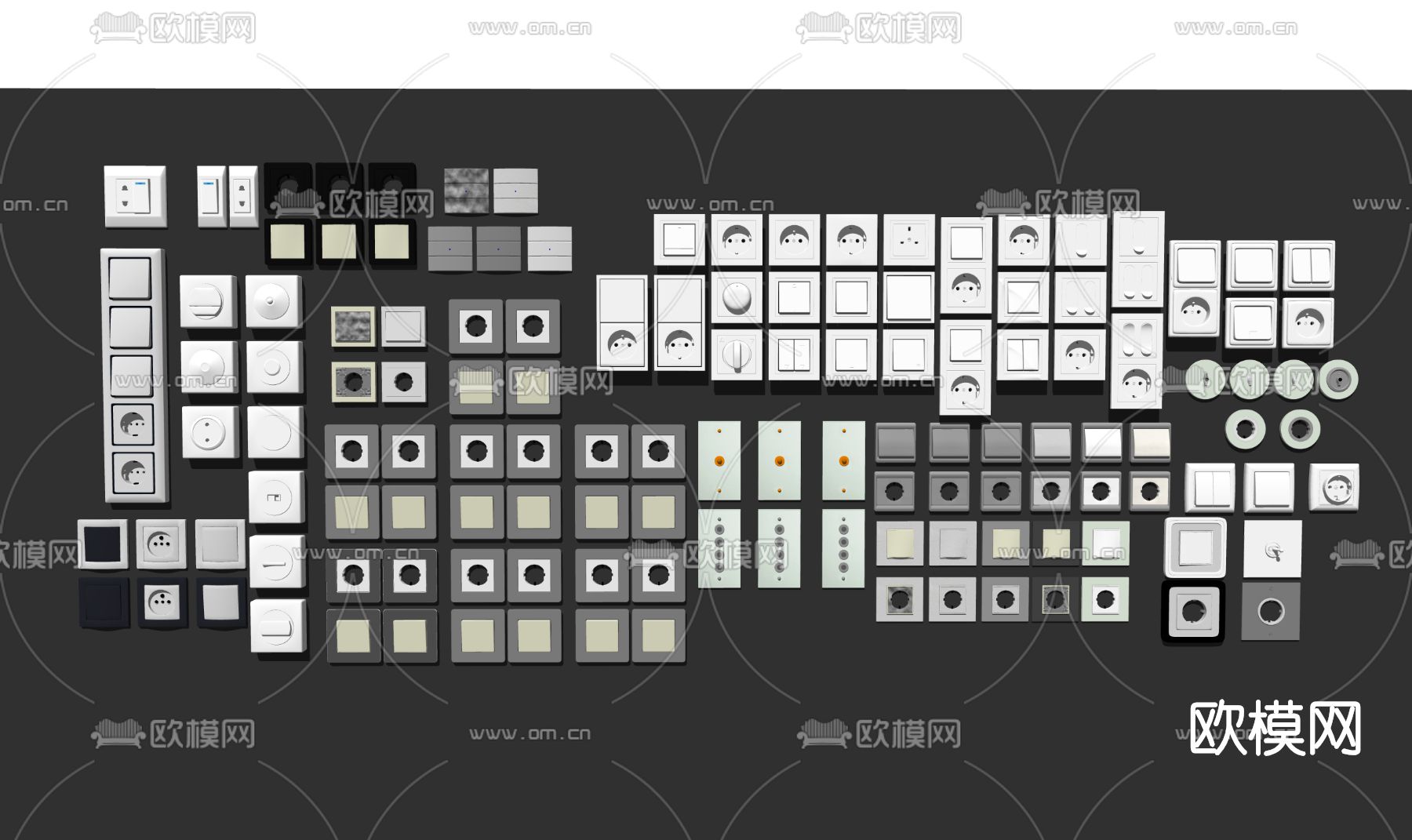 现代开关插座面板su模型下载