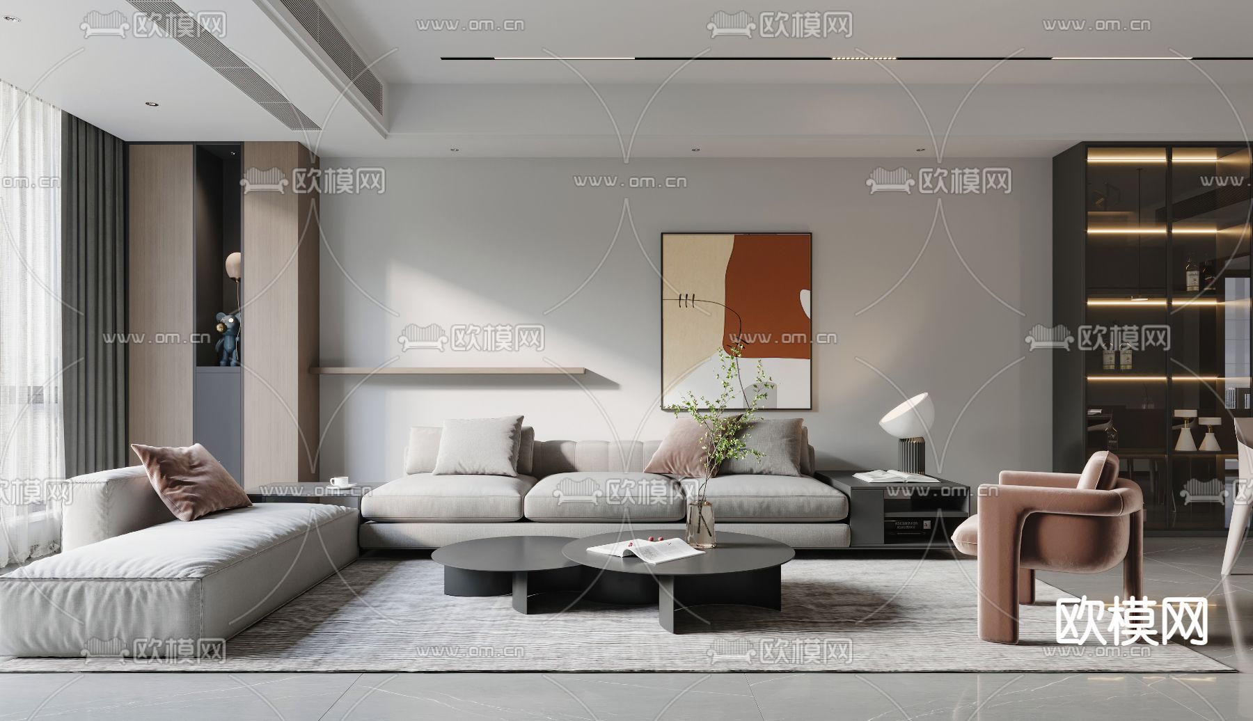 现代高级灰客餐厅3d模型下载（渲染图1）