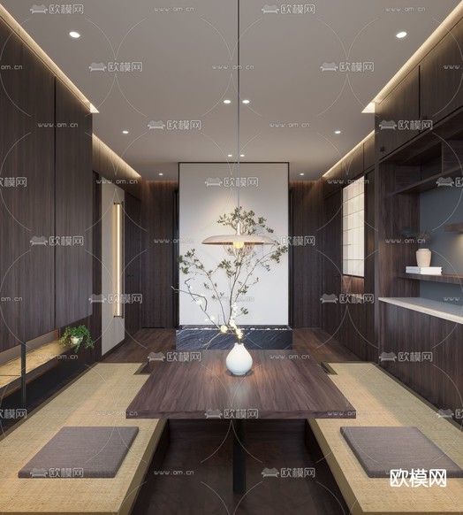 日式榻榻米茶室3d模型下载(渲染图2)