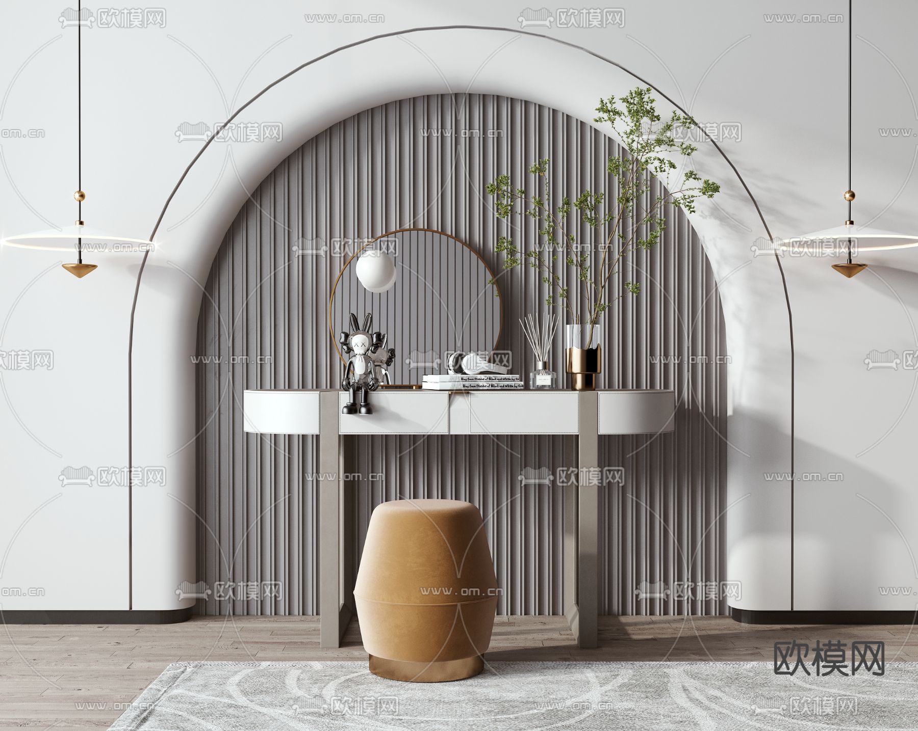 现代梳妆台3d模型下载（渲染图1）