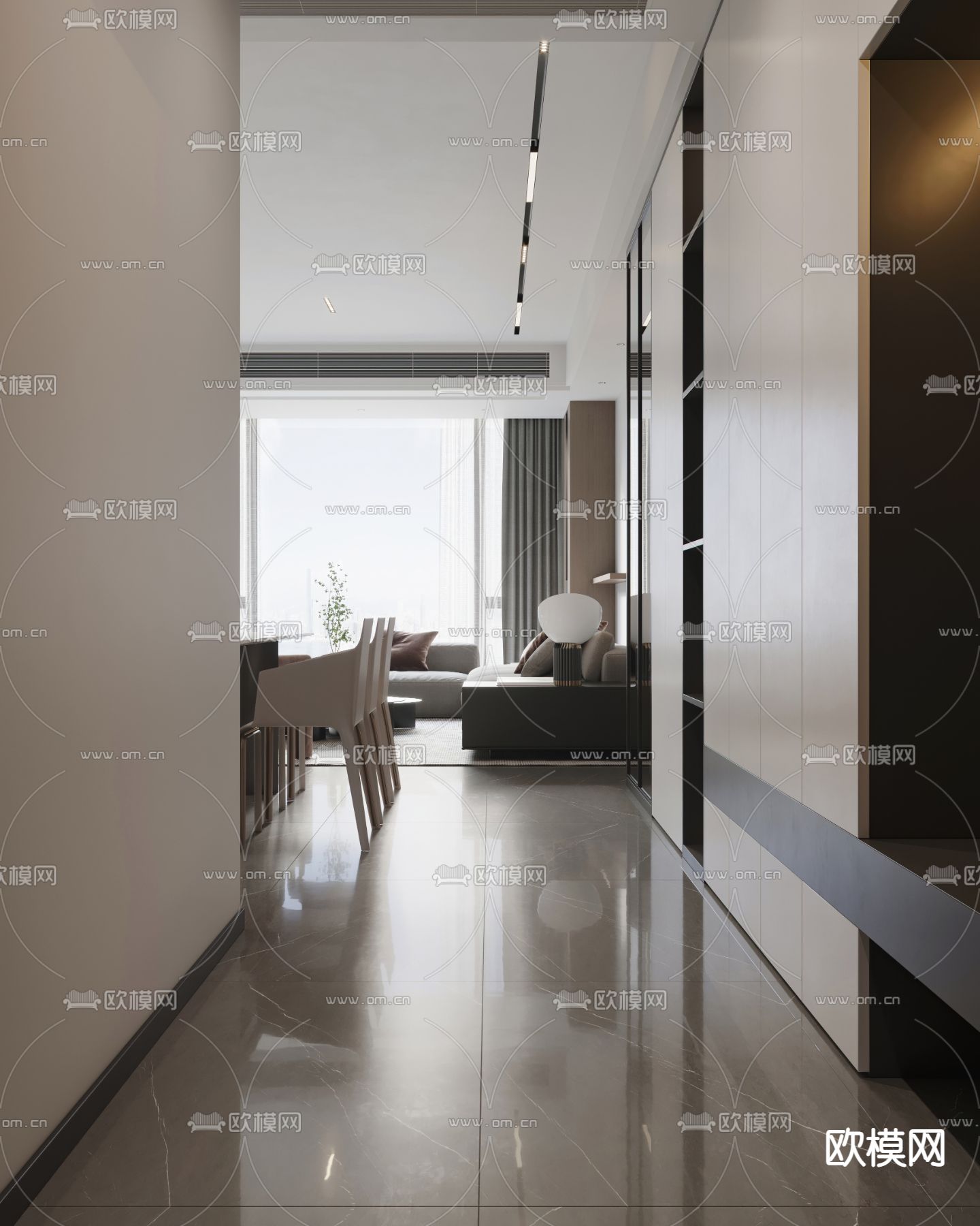 现代高级灰客餐厅3d模型下载（渲染图5）