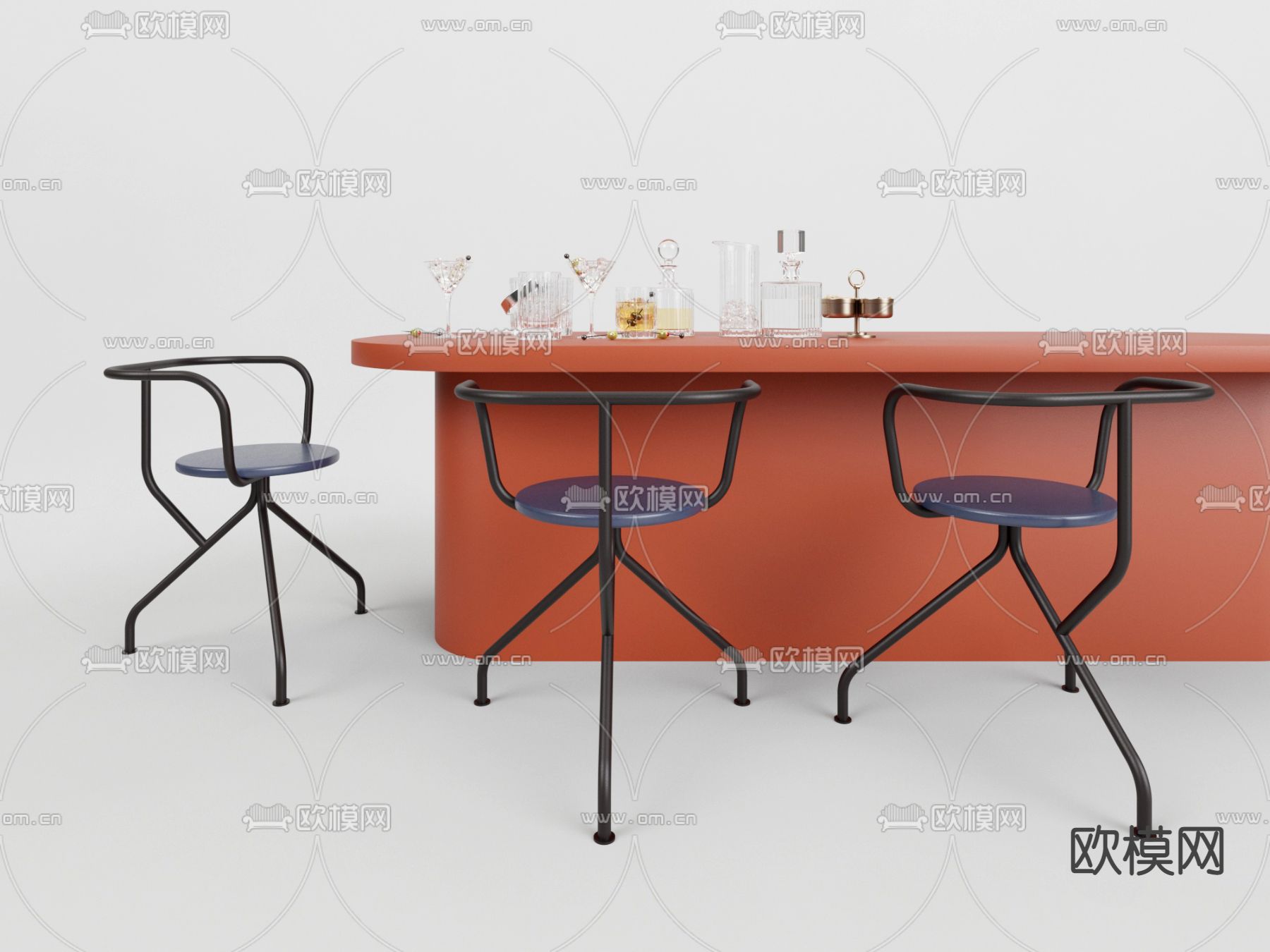 现代烤漆吧台3d模型下载