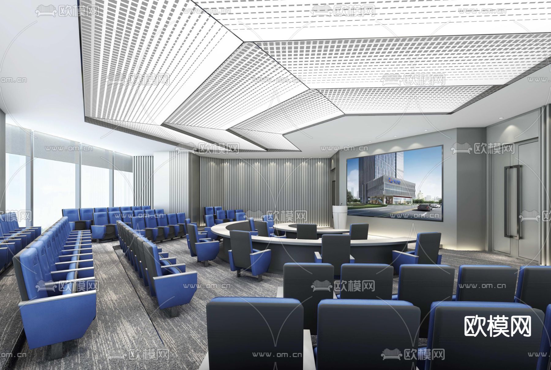 现代环形会议室报告厅3d模型下载