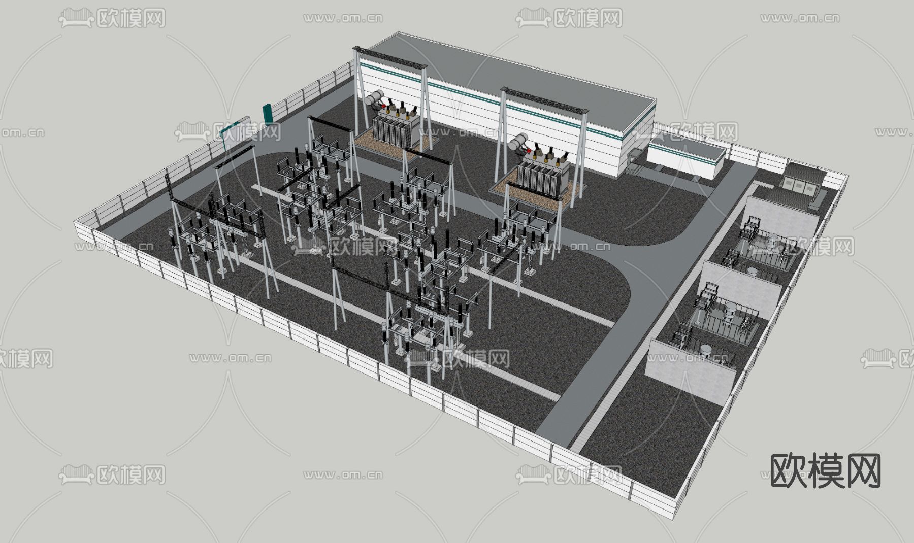 现代变电站配电站su模型下载（渲染图2）