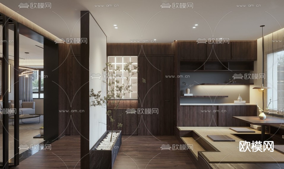 日式榻榻米茶室3d模型下载(渲染图3)