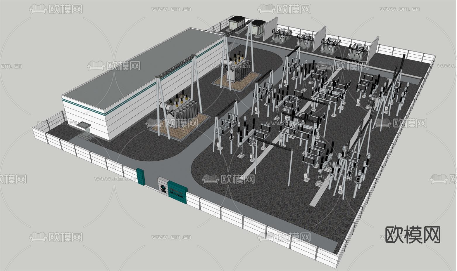 现代变电站配电站su模型下载（渲染图1）