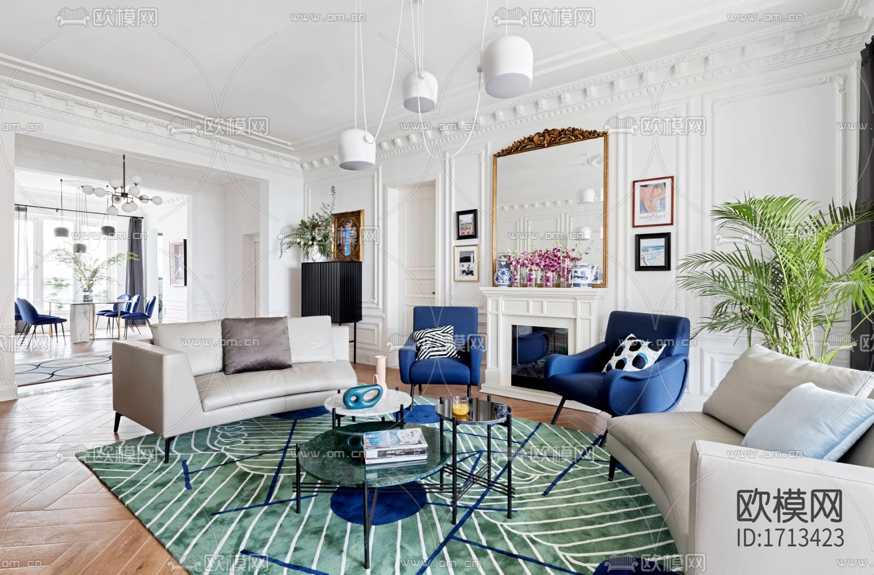 法式家装cad施工图下载（渲染图1）