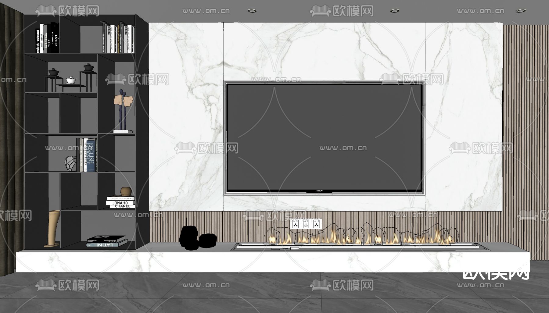 现代电视背景墙su模型下载