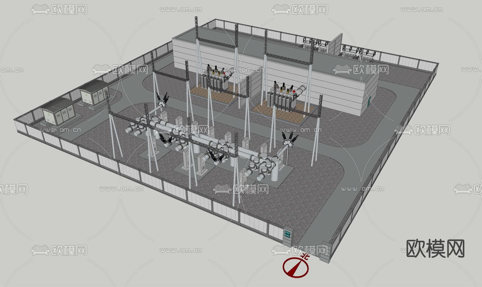 现代变电站配电站su模型下载（渲染图1）