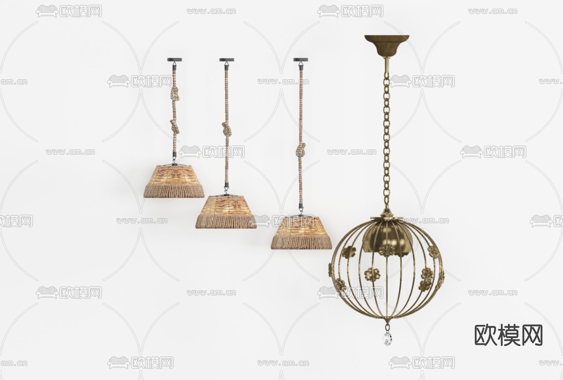 东南亚绳编吊灯免费3d模型下载