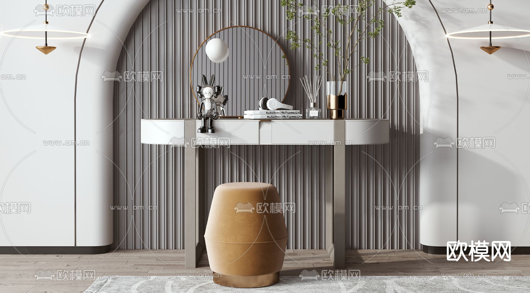 现代梳妆台3d模型下载（渲染图2）