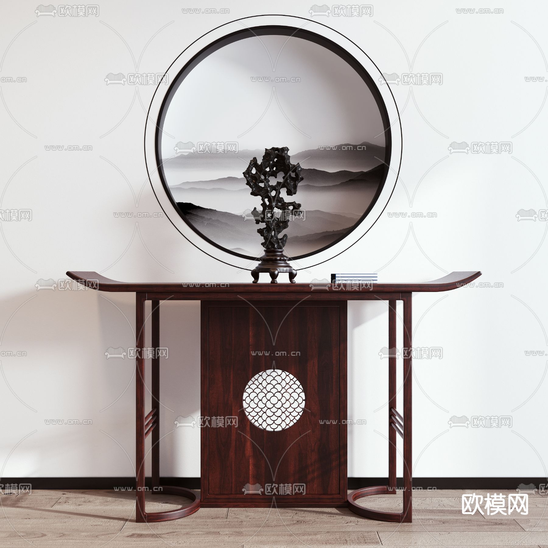 新中式端景条案3d模型