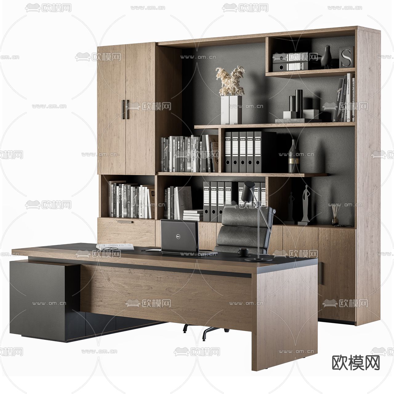 现代班台桌文件柜3d模型