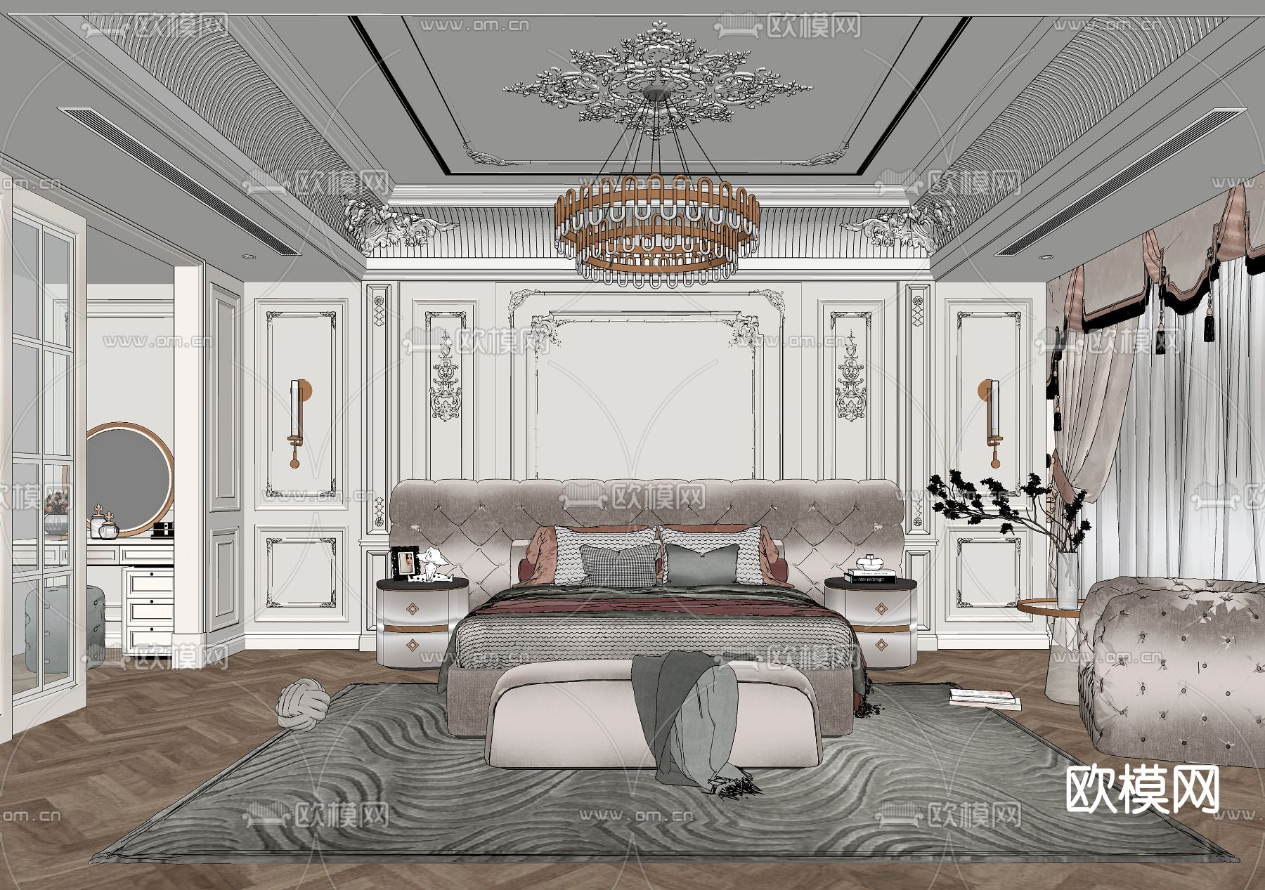 欧式卧室su模型下载（渲染图2）