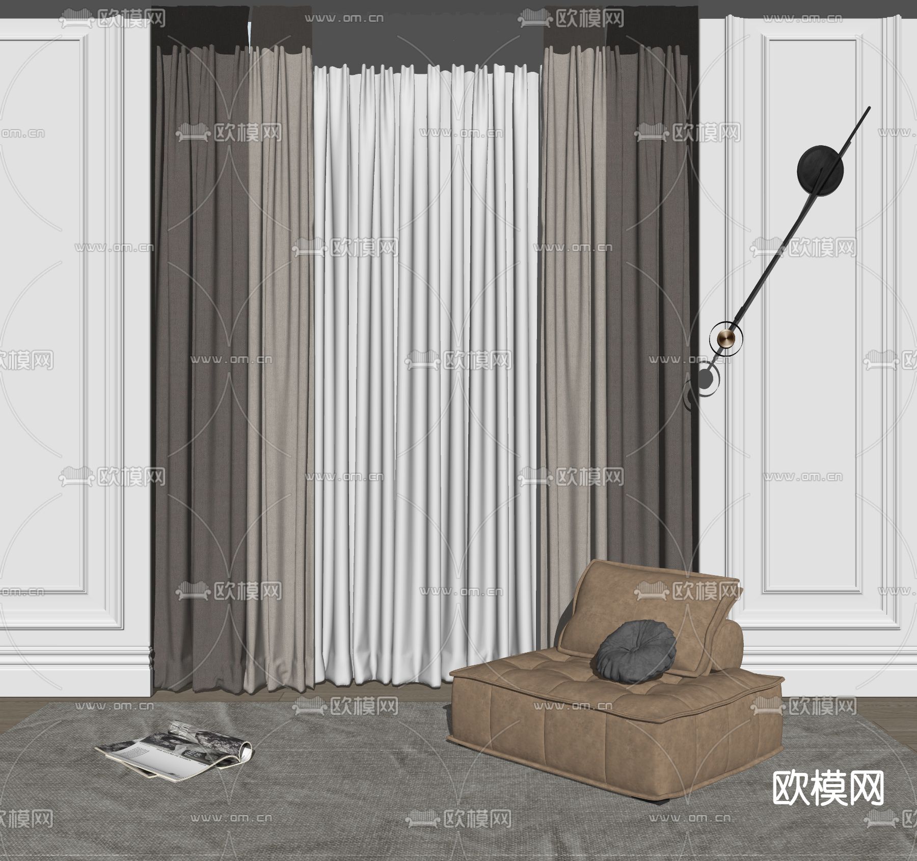 现代布艺窗帘su模型