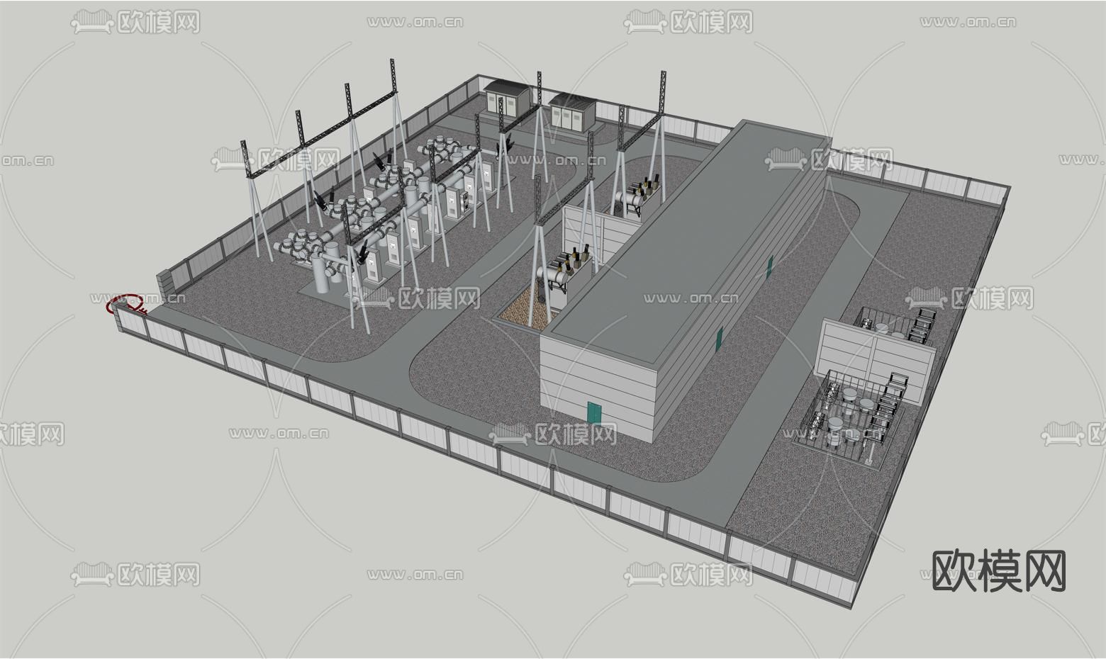 现代变电站配电站su模型下载（渲染图2）