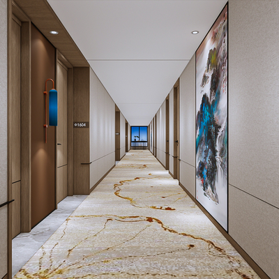  新中式酒店过道su模型 