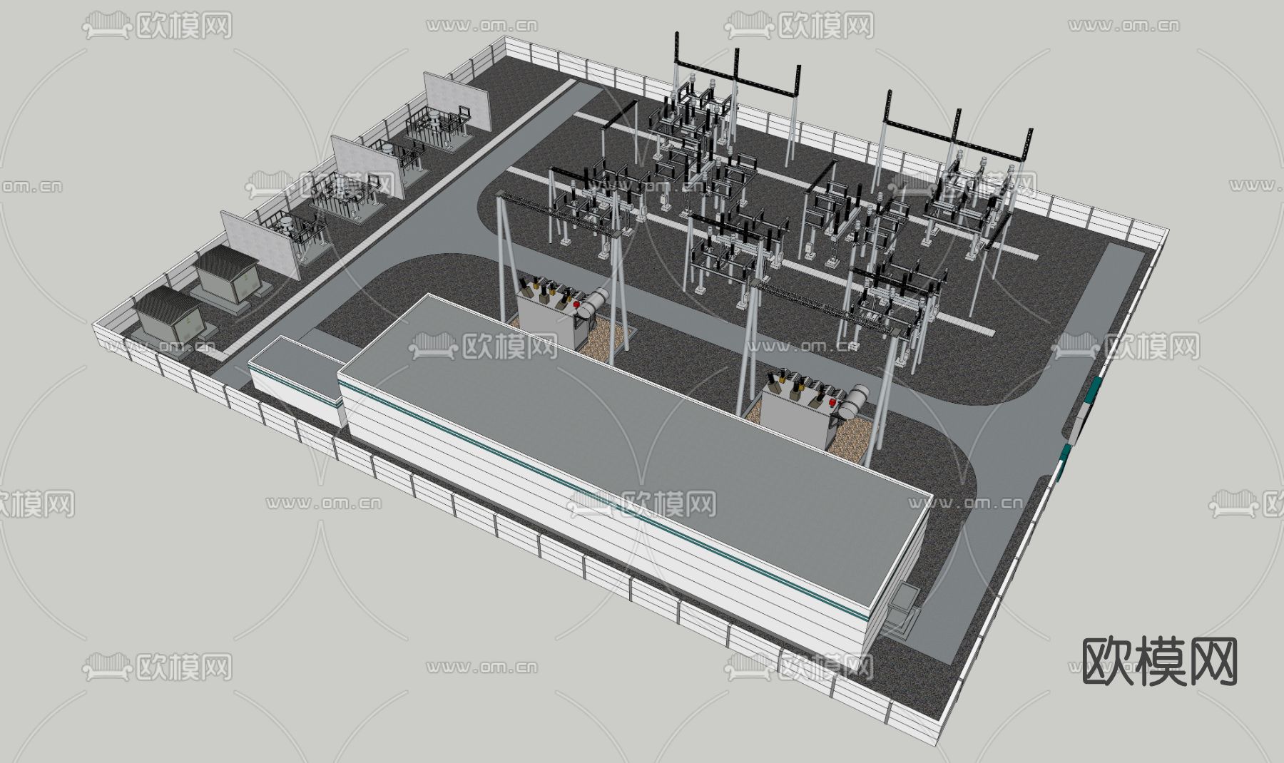 现代变电站配电站su模型下载（渲染图4）