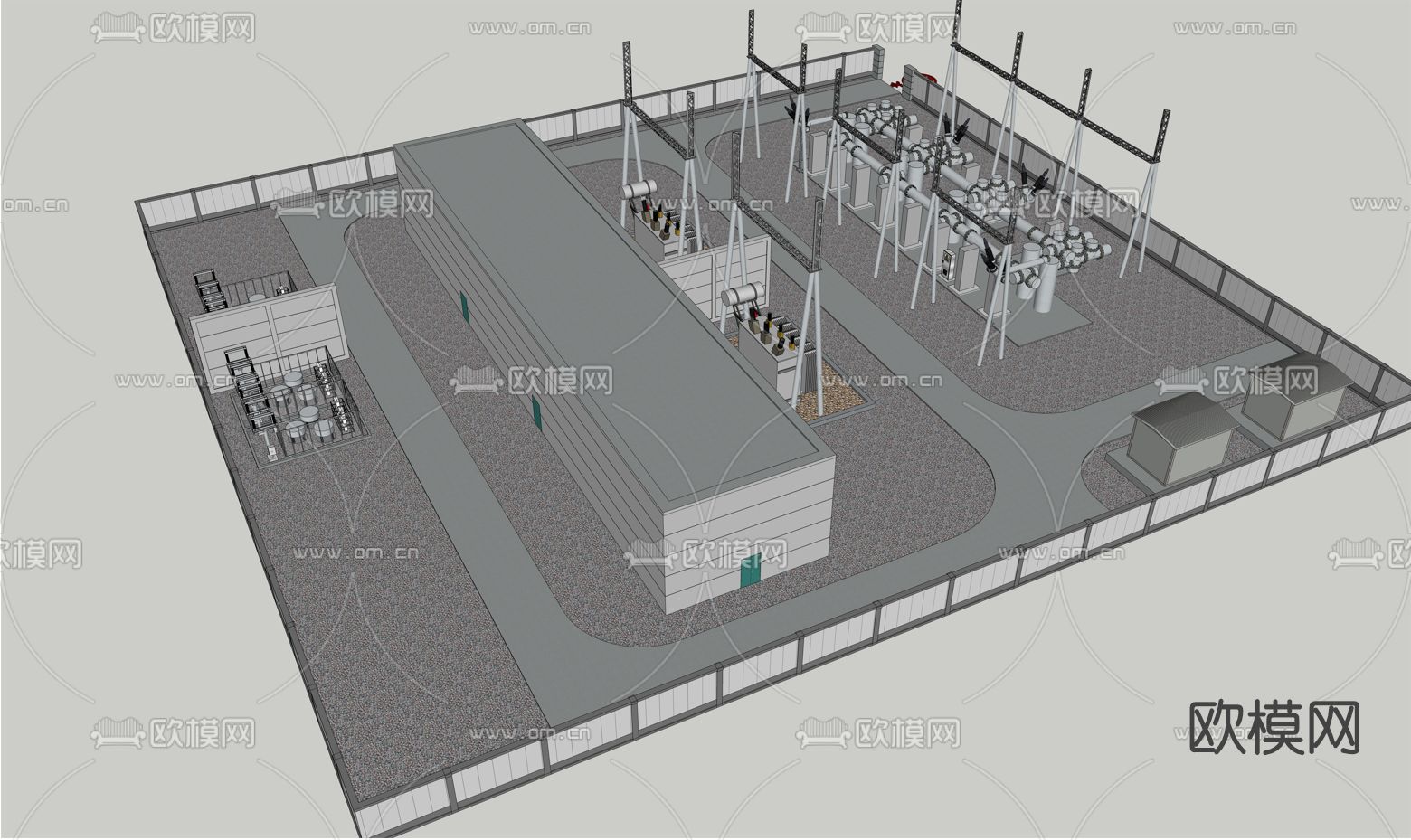现代变电站配电站su模型下载（渲染图3）