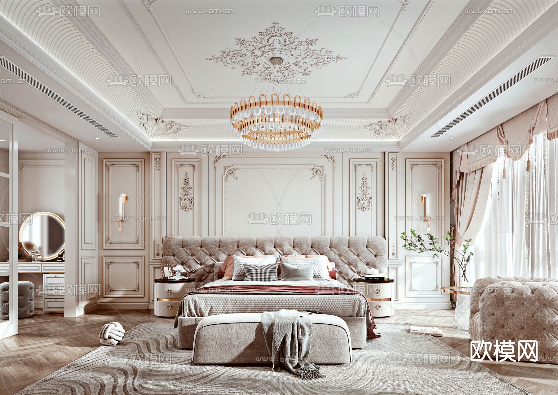 欧式卧室su模型下载（渲染图1）