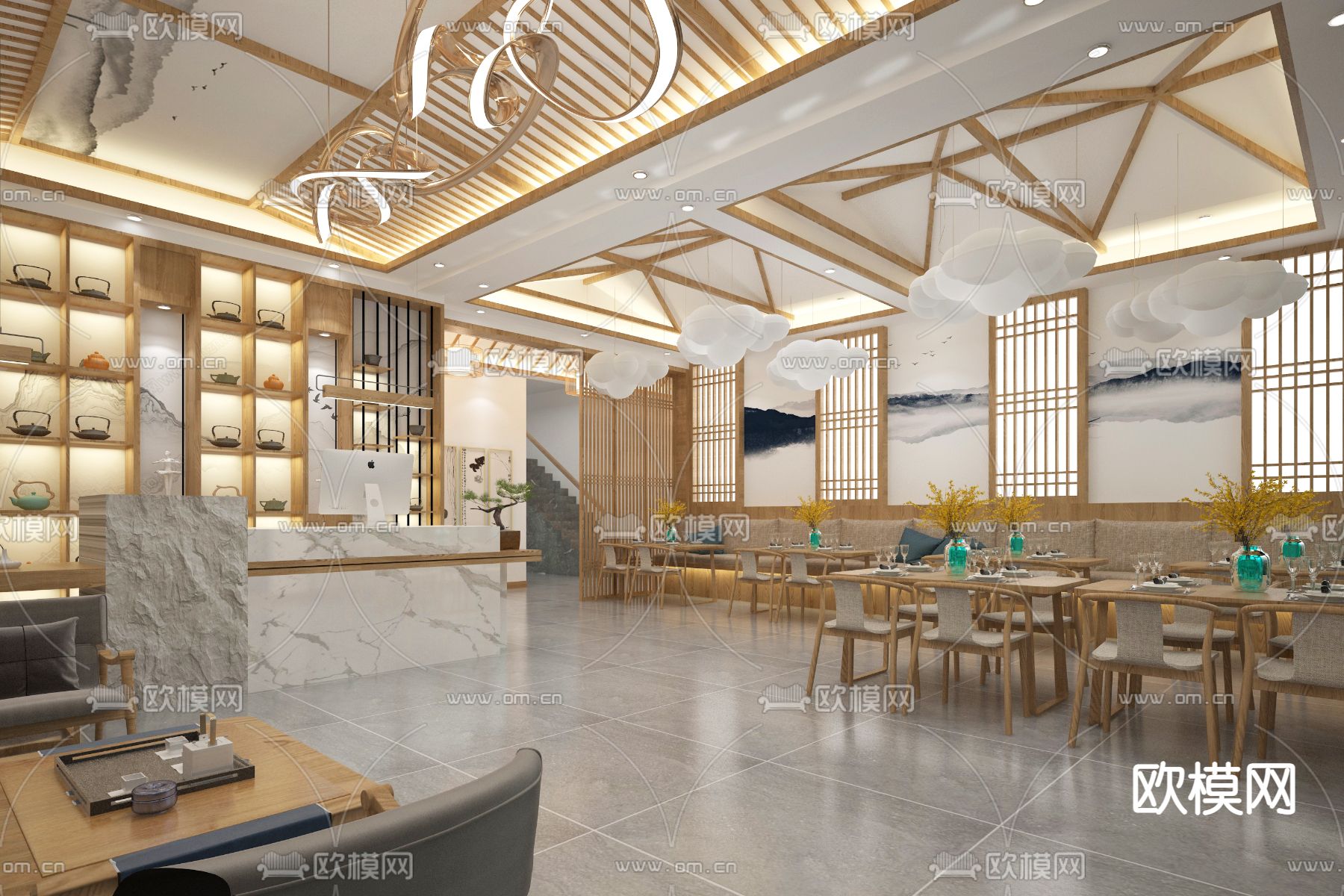 现代民宿大厅免费3d模型下载（渲染图2）