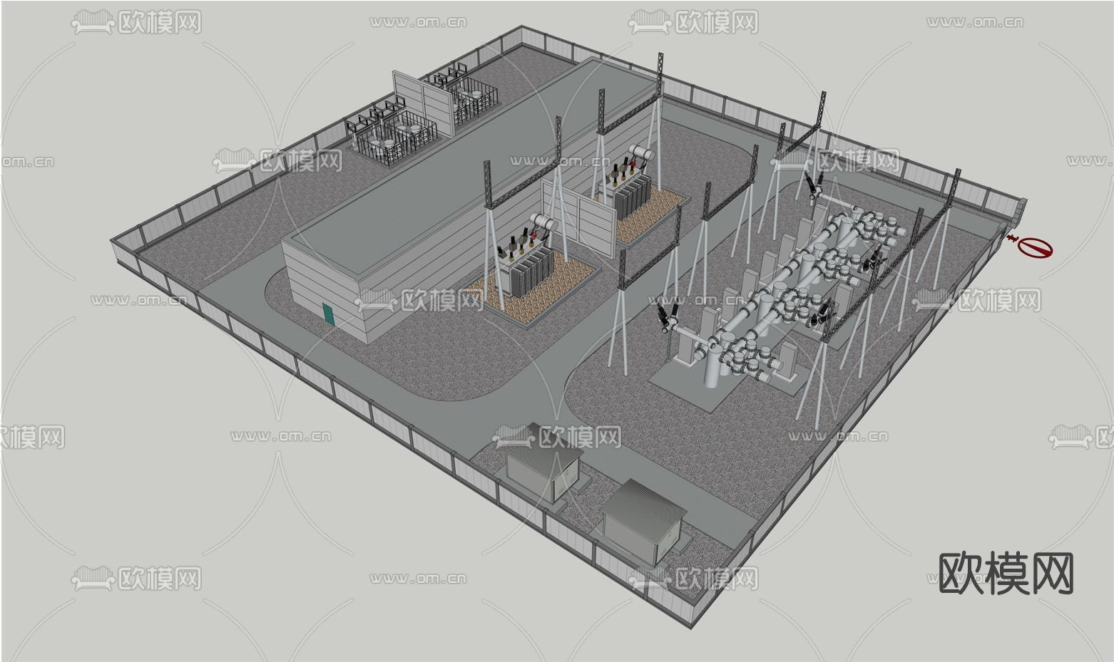 现代变电站配电站su模型下载（渲染图4）
