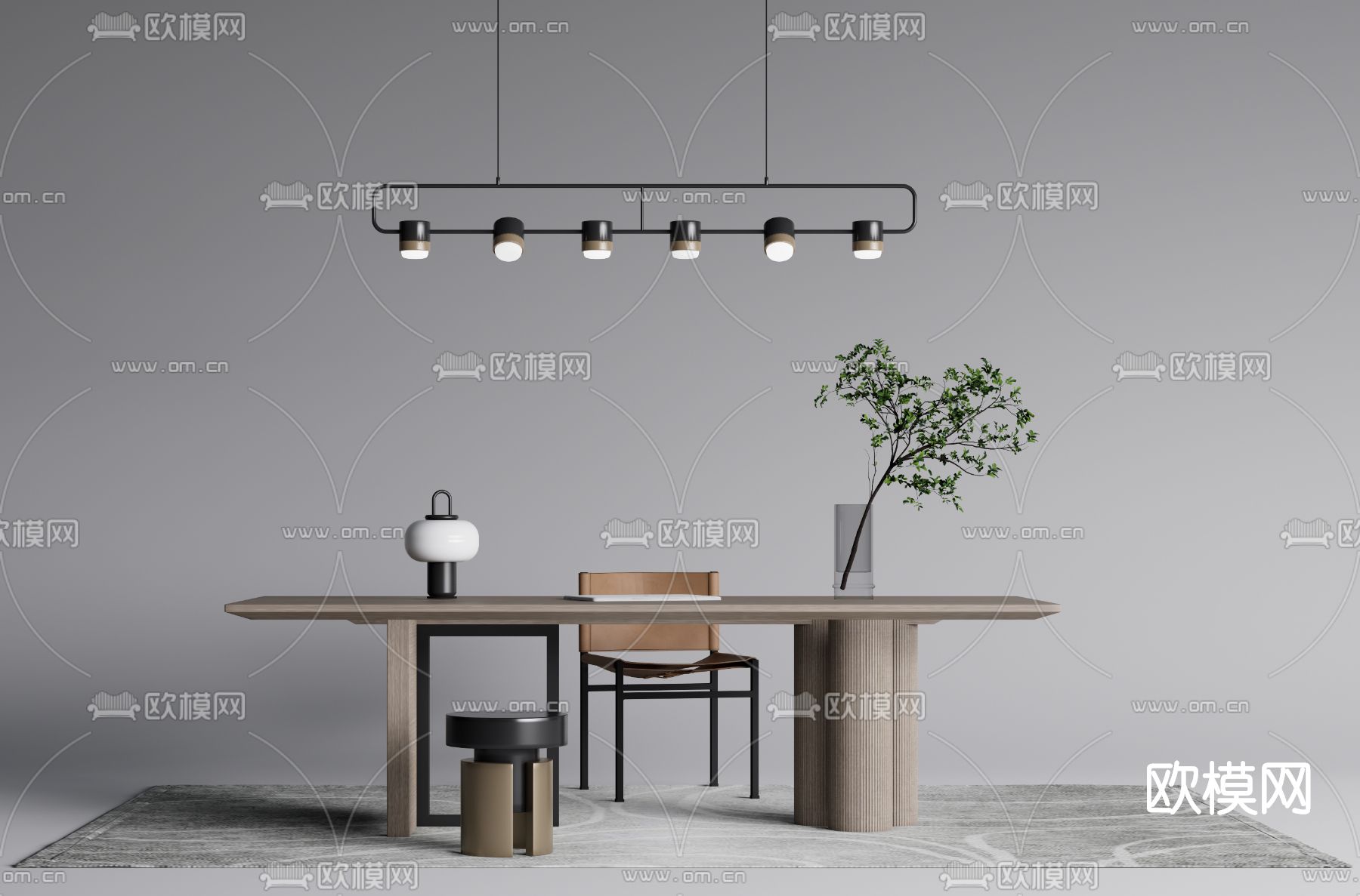 新中式书桌椅su模型下载（渲染图1）