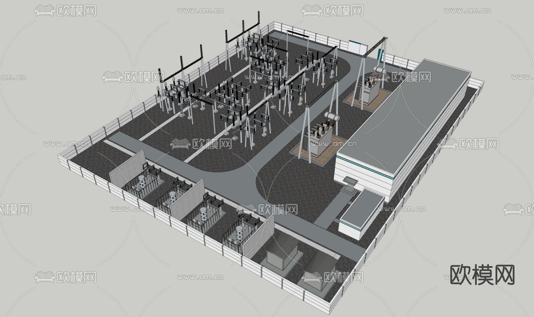 现代变电站配电站su模型下载（渲染图3）
