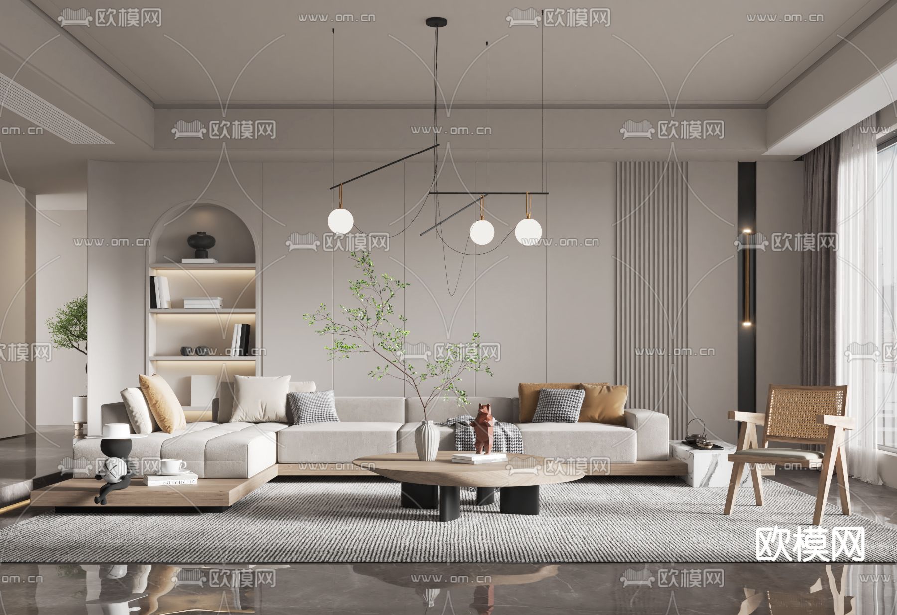 侘寂布艺转角沙发组合3d模型