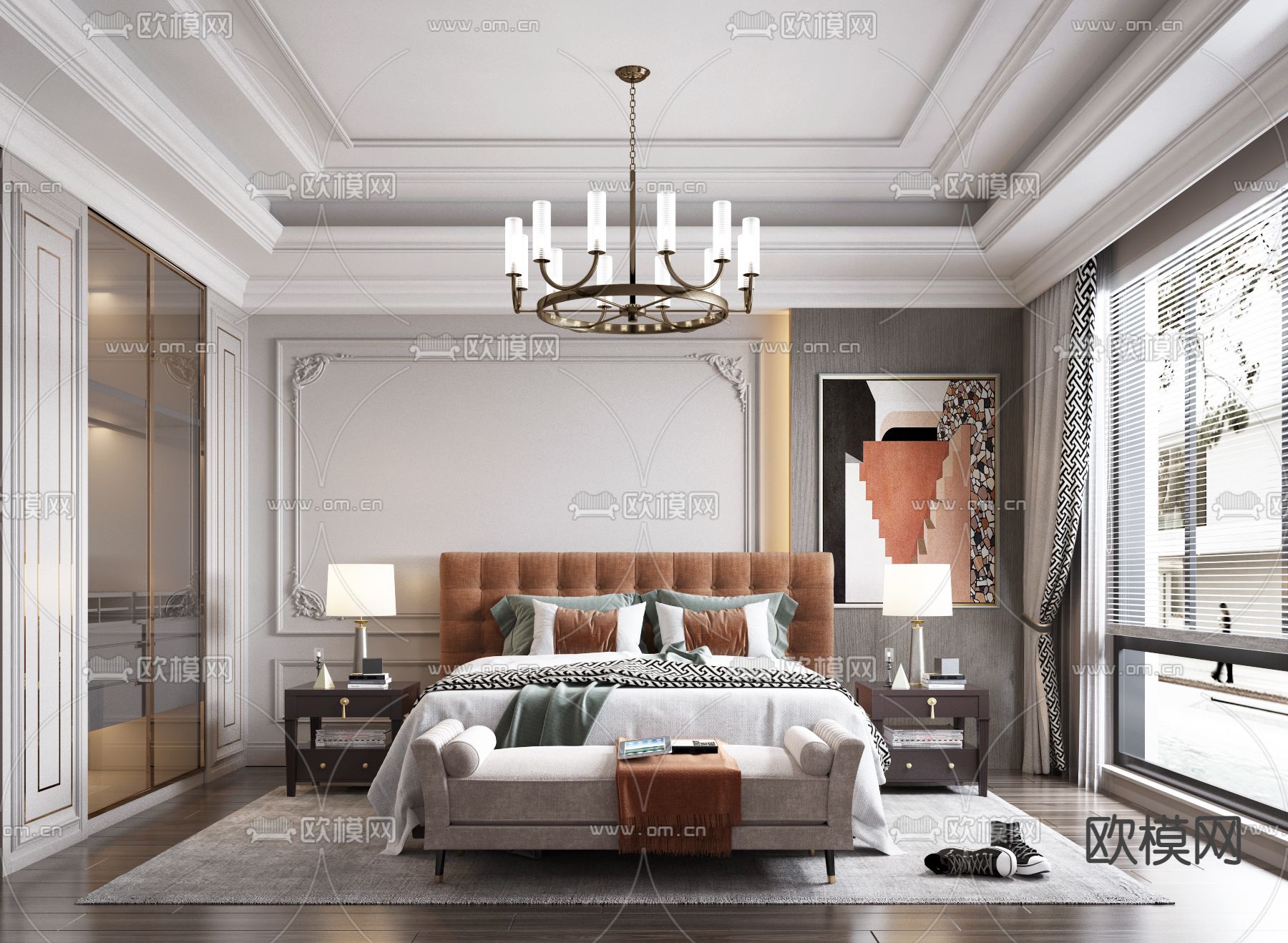 美式卧室主人房3d模型下载