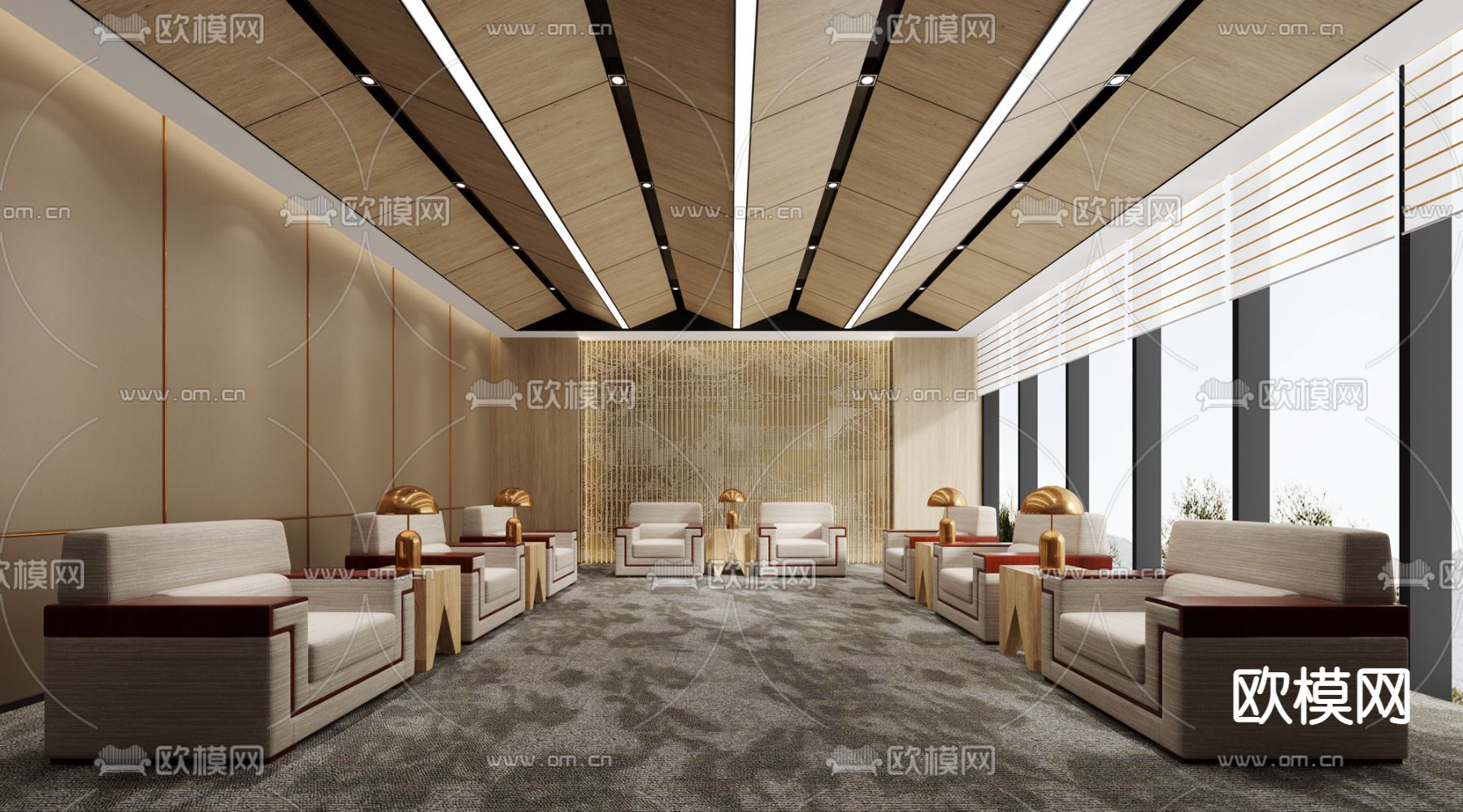 新中式贵宾室会客室3d模型下载