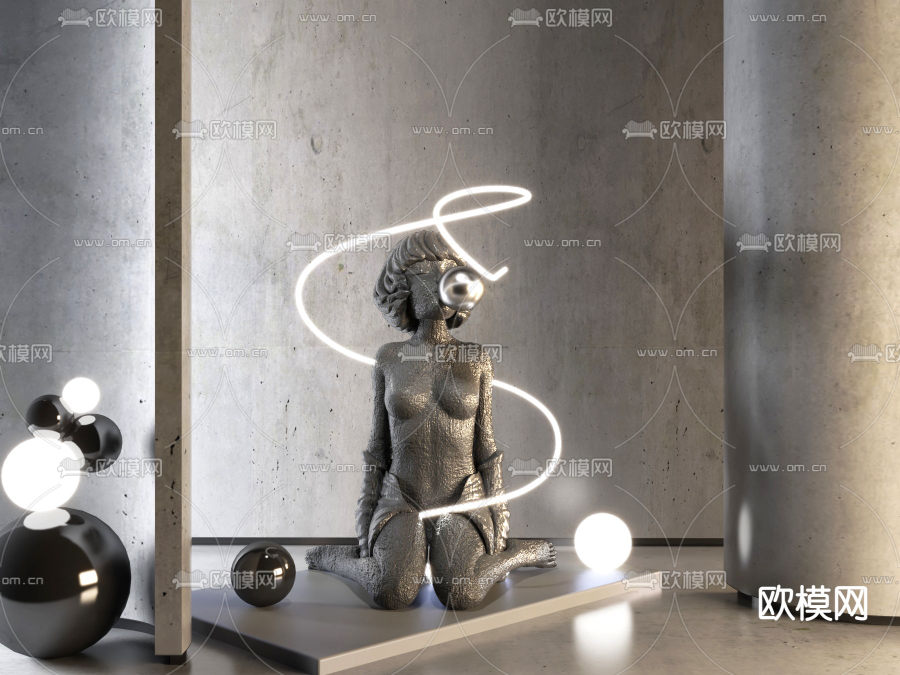 现代人物雕塑3d模型下载