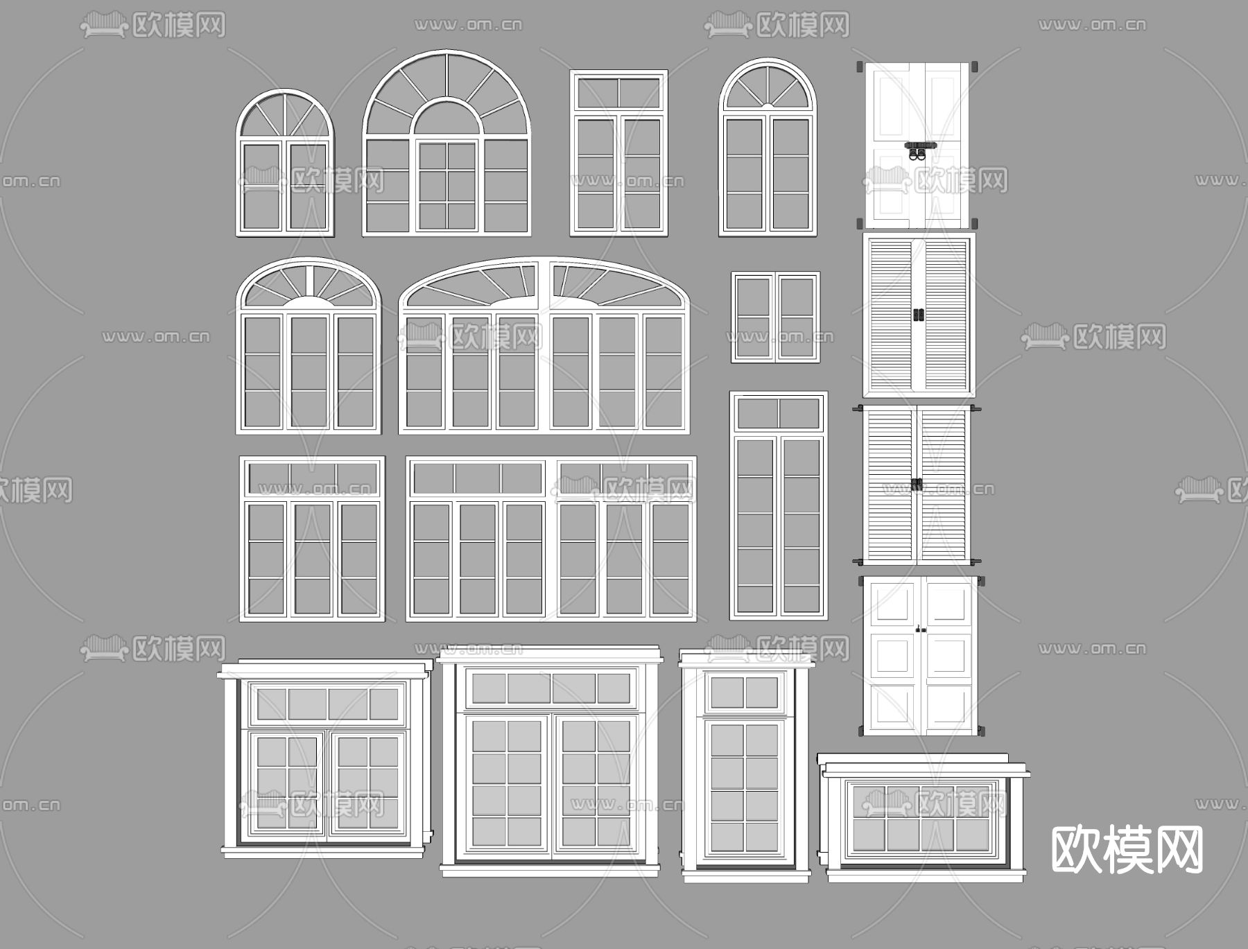 简欧窗户玻璃窗su模型下载