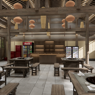  中式火锅店su模型 