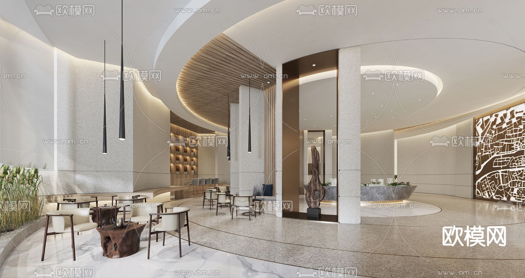 现代售楼处洽谈区3d模型下载（渲染图1）