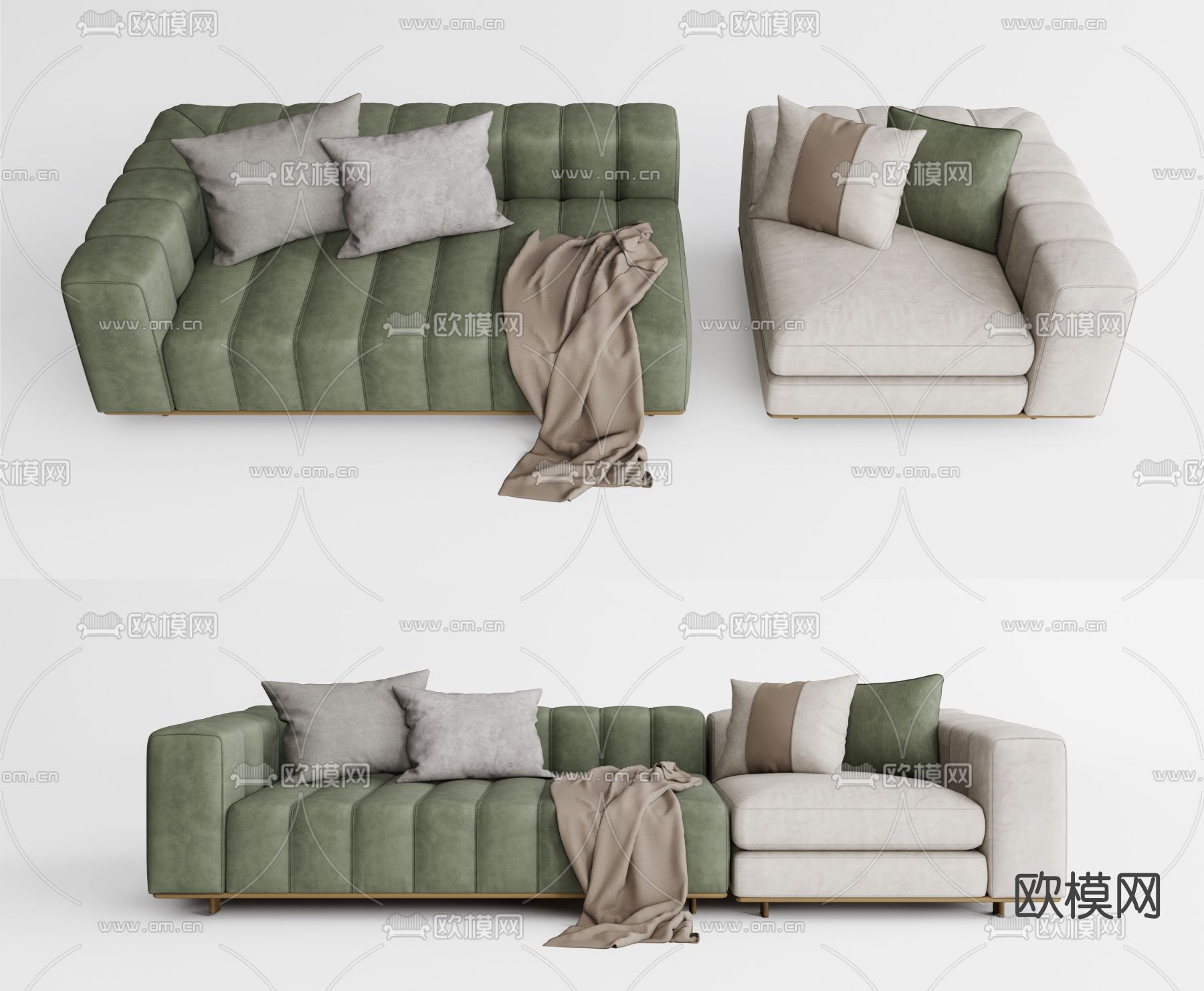 现代布艺多人沙发拼接沙发su模型下载（渲染图1）