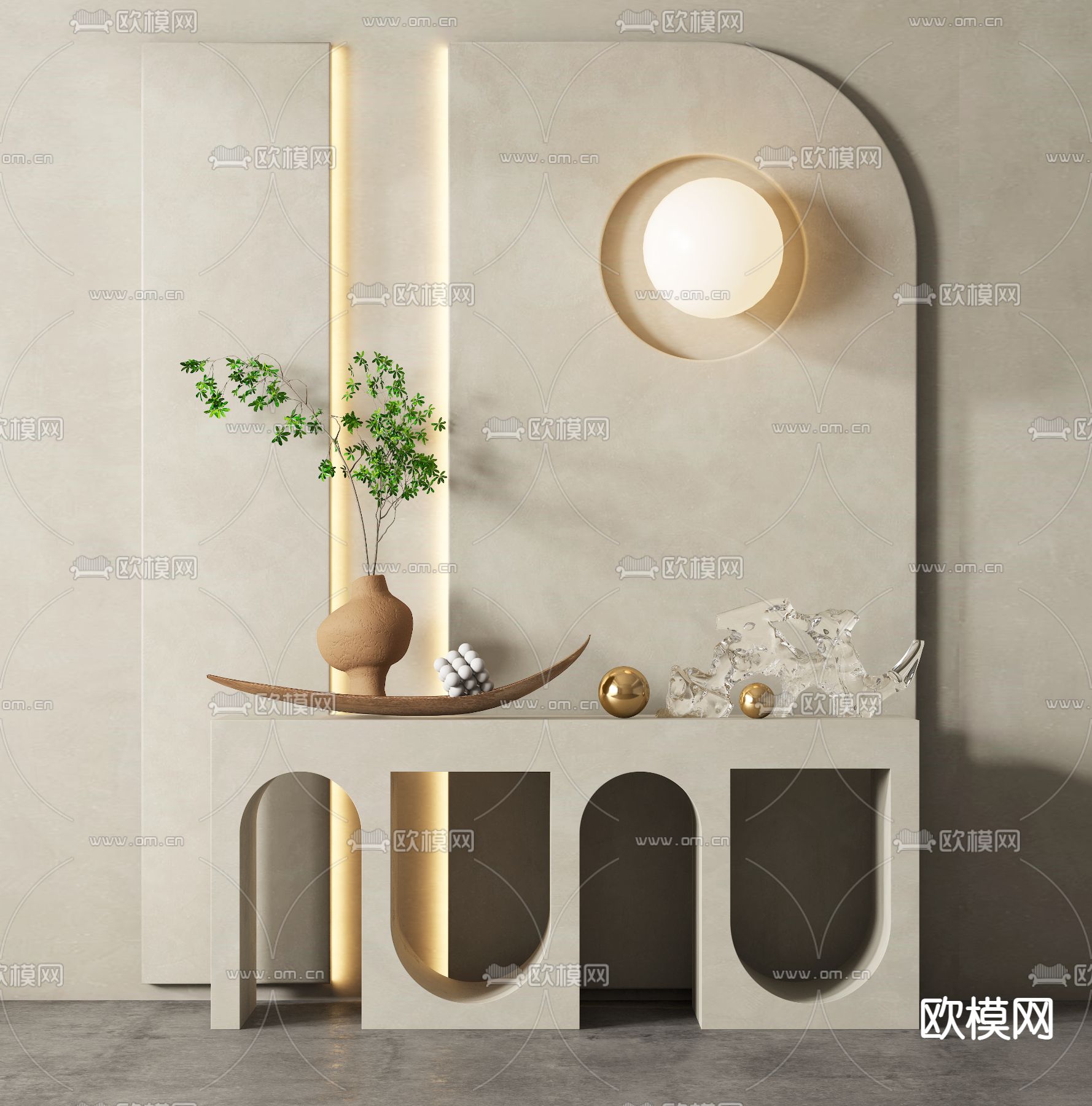 侘寂风玄关端景台3d模型