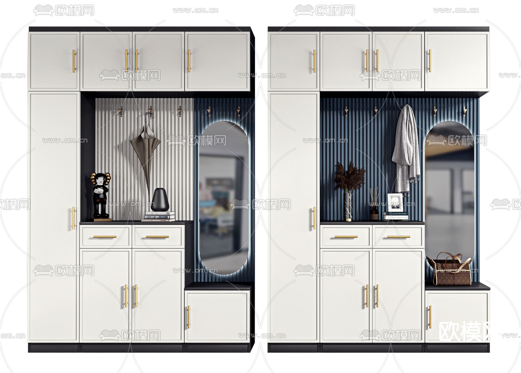 现代轻奢玄关鞋柜su模型下载（渲染图1）