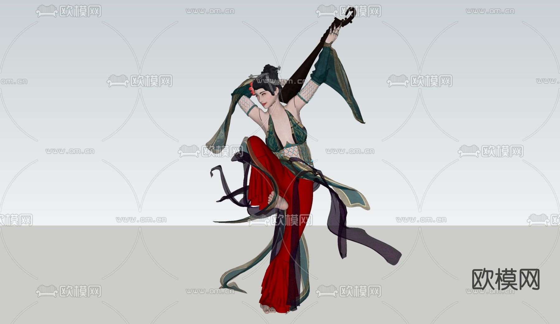 中式飞天反弹琵琶美女su模型下载（渲染图2）