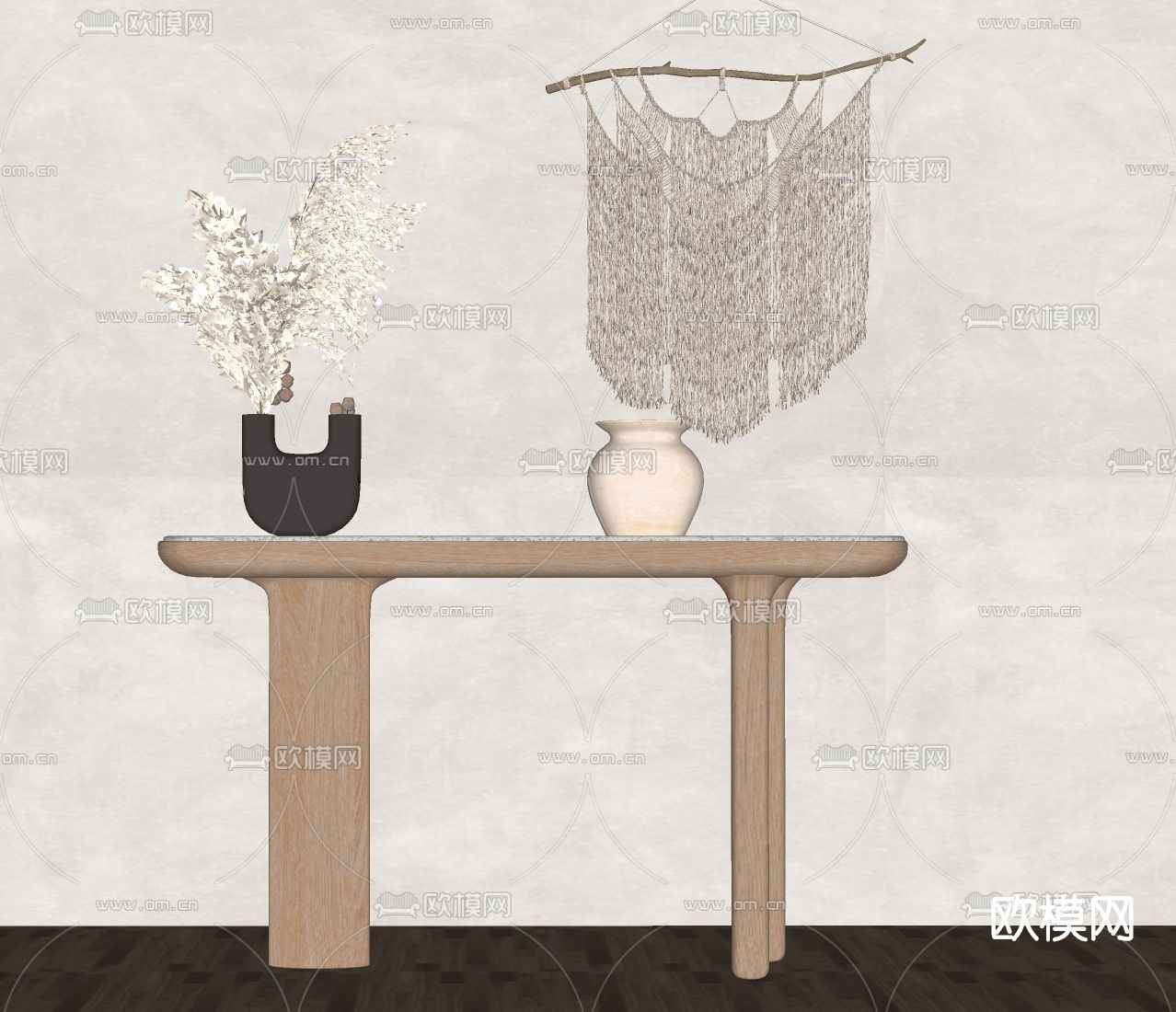 现代端景条案su模型下载（渲染图2）