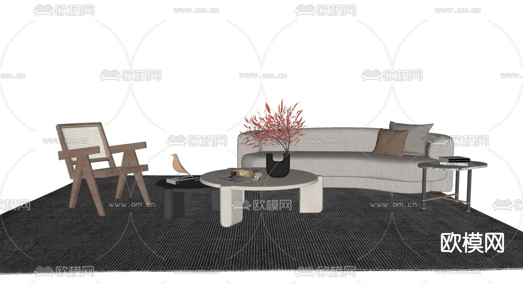 现代布艺多人沙发su模型下载（渲染图2）