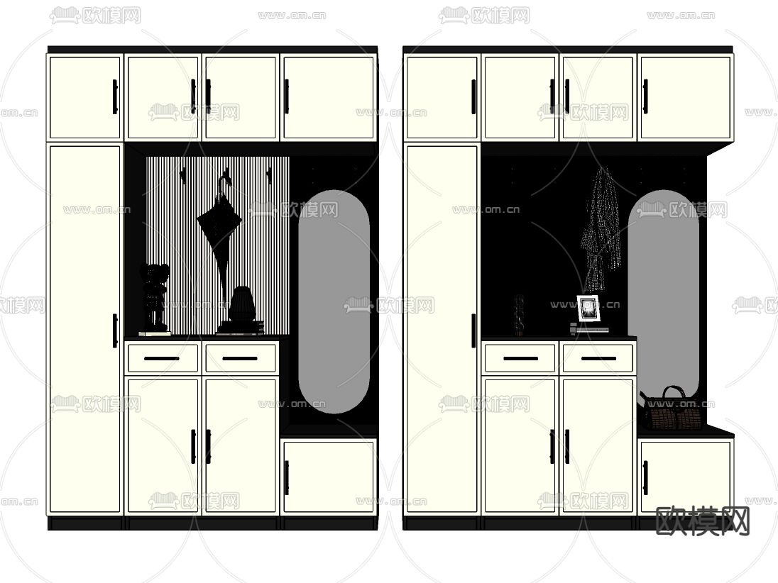 现代轻奢玄关鞋柜su模型下载（渲染图2）
