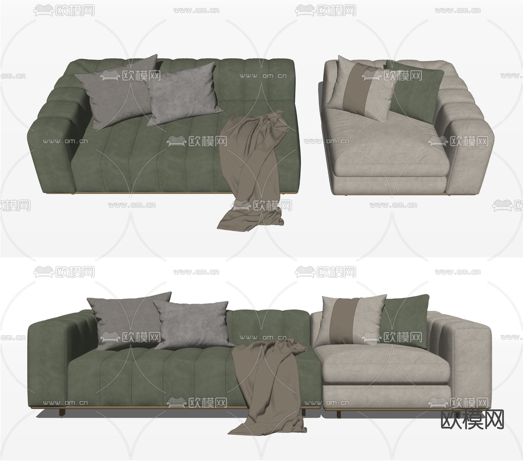 现代布艺多人沙发拼接沙发su模型下载（渲染图2）
