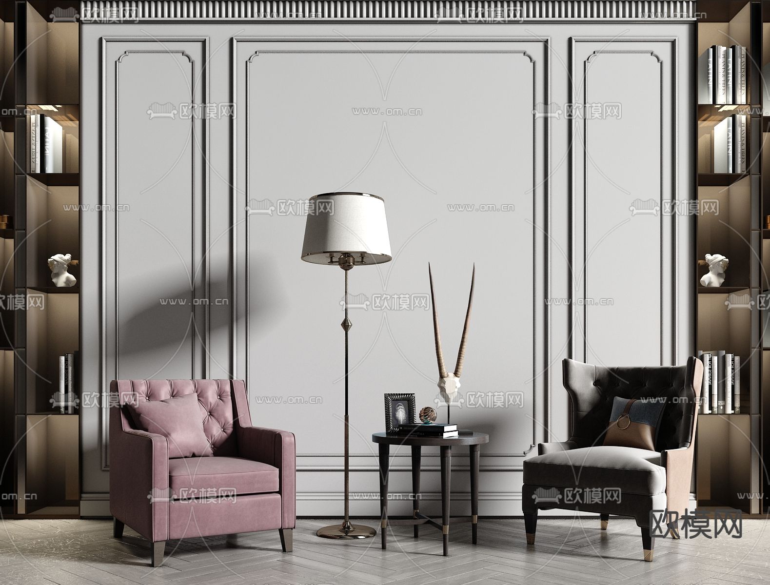 简欧轻奢休闲沙发su模型下载（渲染图1）