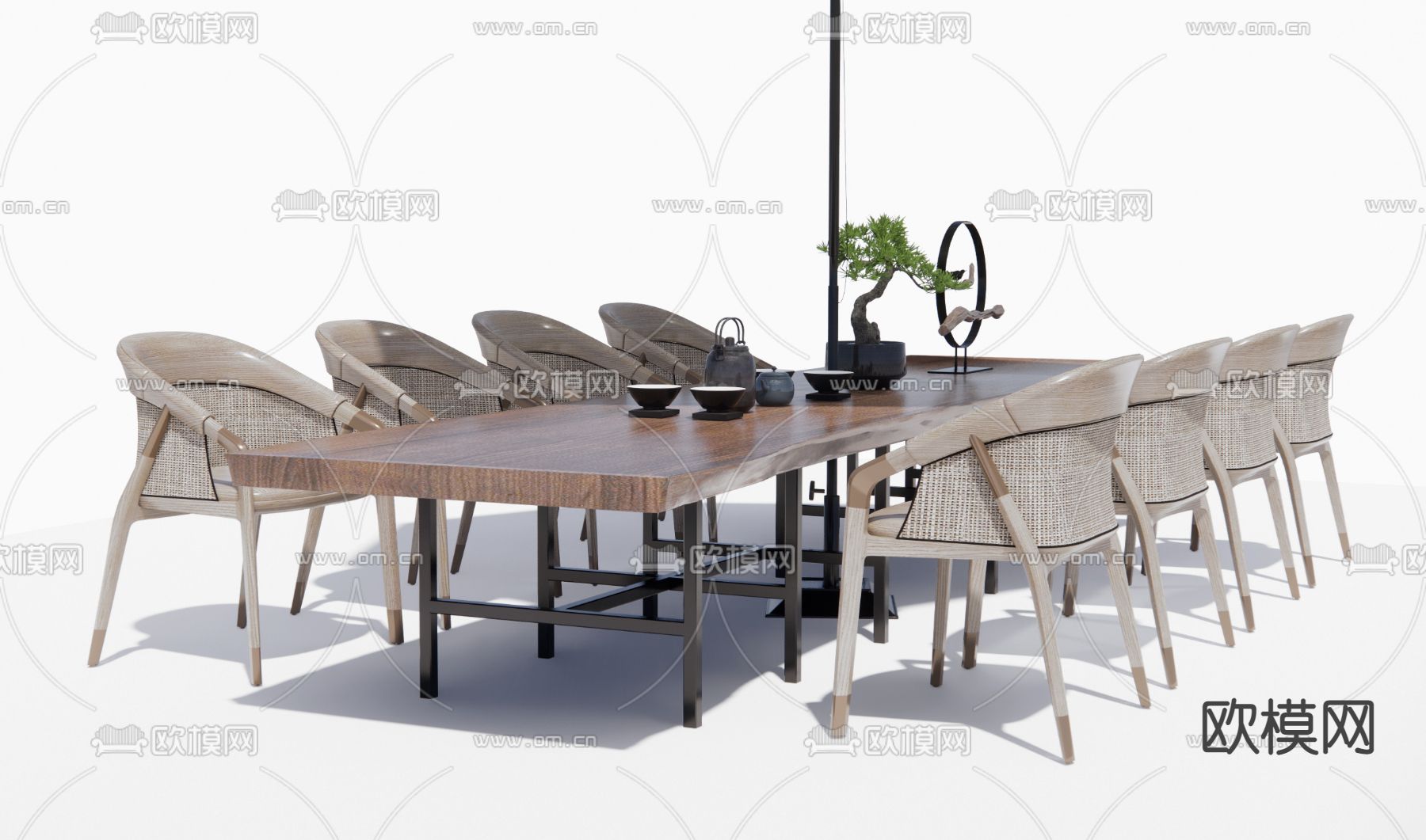 新中式户外休闲桌椅su模型下载（渲染图2）