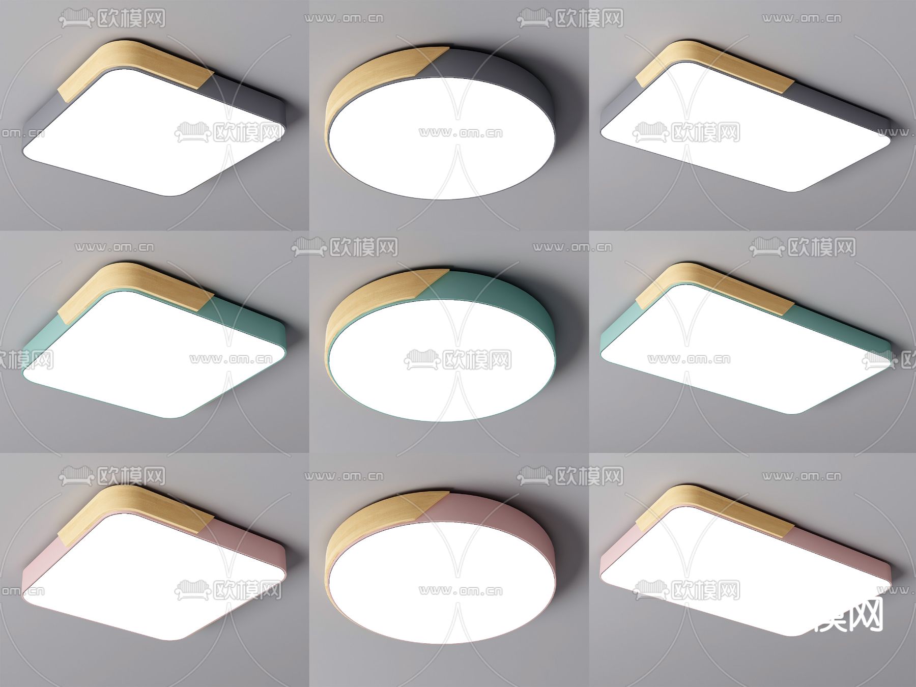 北欧原木吸顶灯3d模型下载