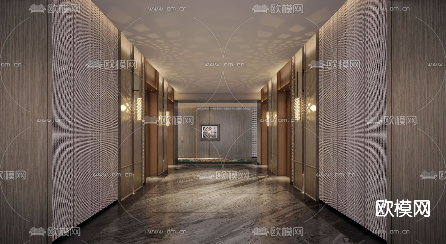 新中式酒店玄关过道su模型下载（渲染图1）