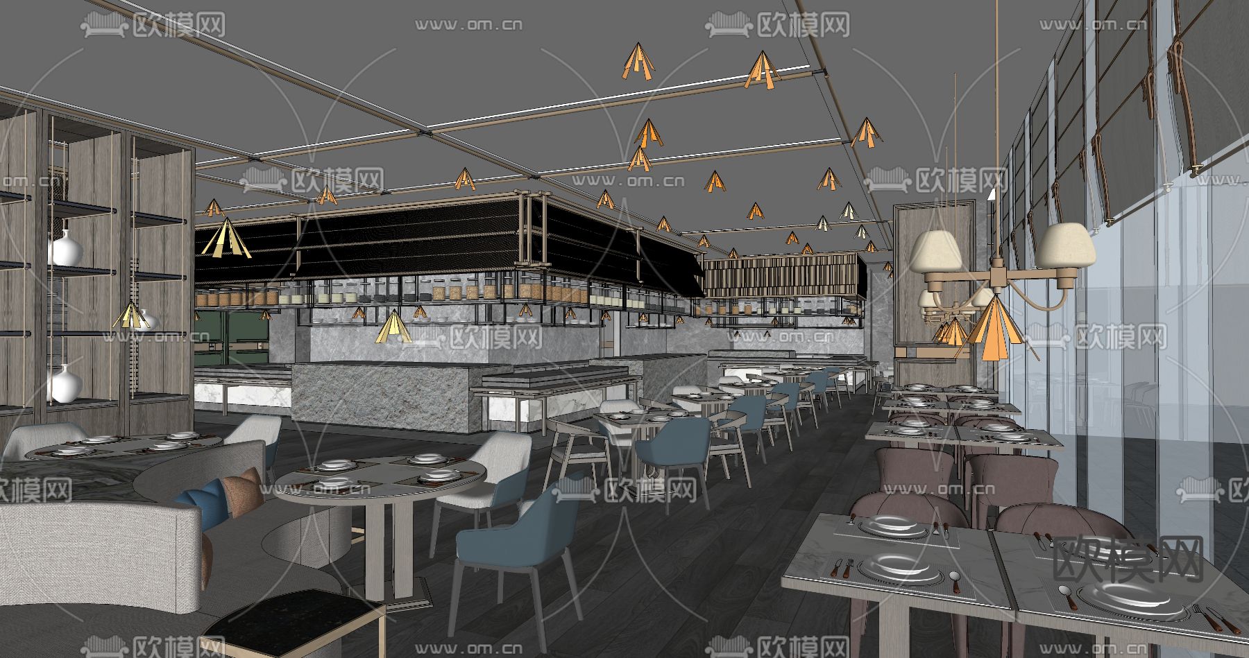 现代西餐厅su模型下载（渲染图2）