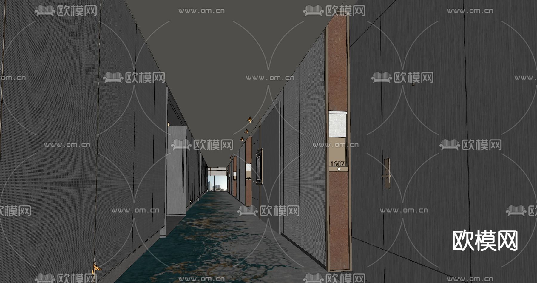 新中式酒店玄关过道su模型下载（渲染图4）