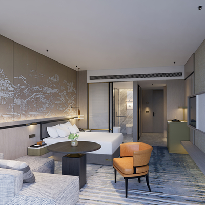  现代酒店客房su模型 